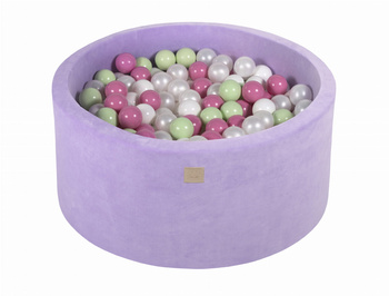Basen okrągły velvet 40cm fioletowy + 300 piłek: jasny róż, białe, jasnozielone, biała perła