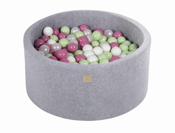 Basen okrągły velvet 40cm jasnoszary + 300 piłek: jasny róż, jasnozielone, biała perła, białe