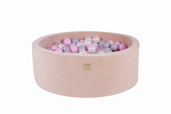 Basen okrągły velvet 30cm ecru + 200 piłek: transparentne, pastel róż, biała perła, szare