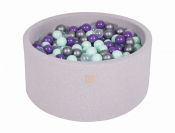 MeowBaby® Suchy Basen 90x40cm z 300 piłkami, Jasnoszary: miętowe, transparentne, srebrne, fioletowe