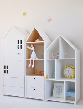 Zestaw solidnych mebli dziecięcych w kształcie domków z drewna, Miasto big trio