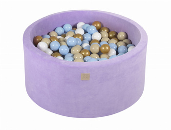 Basen okrągły velvet 40cm fioletowy + 300 piłek: baby blue, białe, złote, beżowe