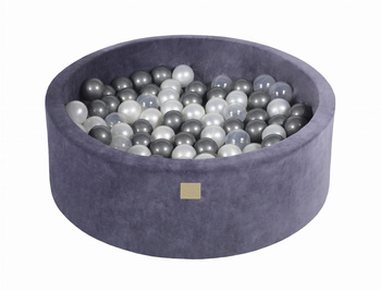 Basen okrągły velvet 30cm szaroniebieski + 200 piłek: srebrne, biała perła, transparentne