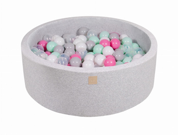 MeowBaby® Suchy Basen 90x30cm z 200 piłkami, Jasnoszary: transparentne, szare, białe, jasny róż, miętowe