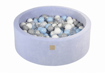 Basen okrągły velvet 30cm baby blue + 200 piłek: szare, białe, transparentne, baby blue