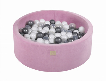 Basen okrągły velvet 30cm ciemny róż + 200 piłek: srebrne, białe, transparentne