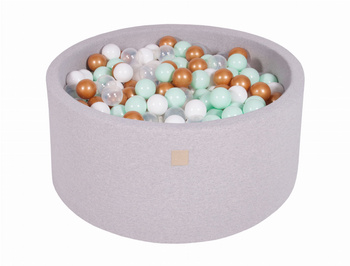 MeowBaby® Suchy Basen 90x40cm z 300 piłkami, Jasnoszary: białe, złote, transparentne, miętowe