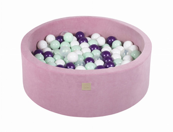 Basen okrągły velvet 30cm ciemny róż + 200 piłek: miętowe, białe, transparent, fioletowa perła