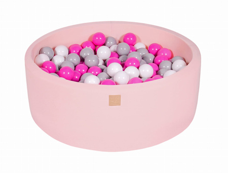 MeowBaby® Suchy Basen 90x30cm z 200 piłkami, Pudrowy Róż: szare, białe, ciemny róż