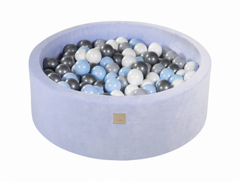 Basen okrągły velvet 30cm baby blue + 200 piłek: srebrne, szare, białe, baby blue