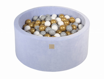 Basen okrągły velvet 40cm baby blue + 300 piłek: białe, szare, złote