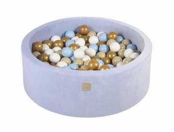 Basen okrągły velvet 30cm baby blue + 200 piłek: baby blue, złote, beżowe, białe