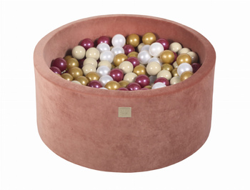 Basen okrągły velvet 40cm czerwień Marsala + 300 piłek: bordowa perła, złote, biała perła, beżowe