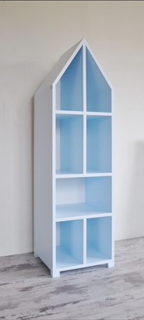 We made it Mały regał pastelowy błękit w kształcie domku w nowoczesnym stylu