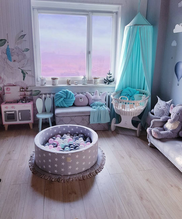 MeowBaby® Suchy Basen z Piłeczkami 200 szt Okrągły, Jasnoszary w Gwiazdki