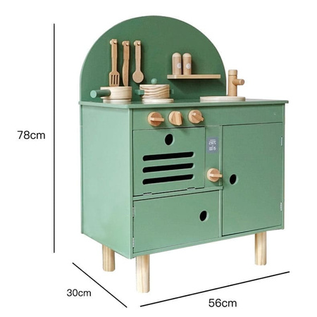 Drewniana kuchnia Retro z akcesoriami zielona dla dziecka