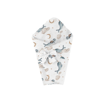 Bambusowa kołdra niemowlęca 75x75 + wstęga do rożka Wieloryb