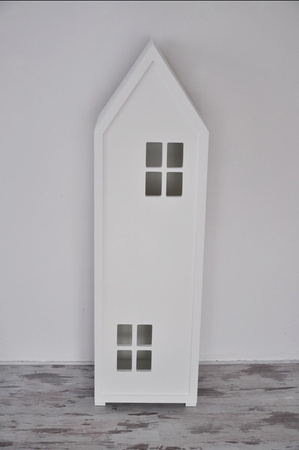 Drewniany Regał z półkami i drzwiami biały, biała szafa