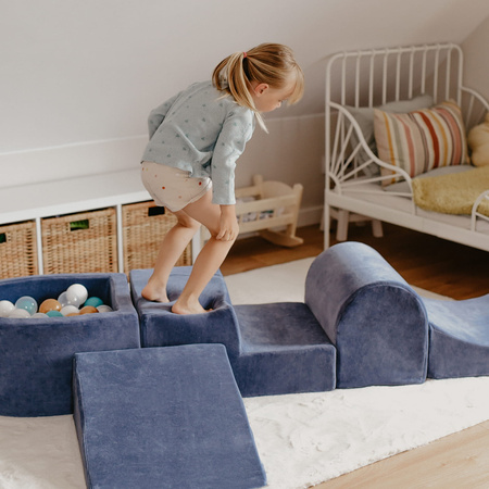 MeowBaby® Piankowy Zestaw do Zabawy Szaroniebieski + komplet 100 piłeczek: białe, szare, beżowe