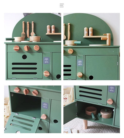 Drewniana kuchnia Retro z akcesoriami zielona dla dziecka