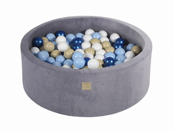 Basen okrągły velvet 30cm stalowy + 200 piłek: niebieska perła, beżowe, baby blue, białe