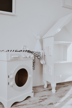 Realistyczna i solidna pralka zabawkowa z drewna,bezpieczne zabawki z atestem