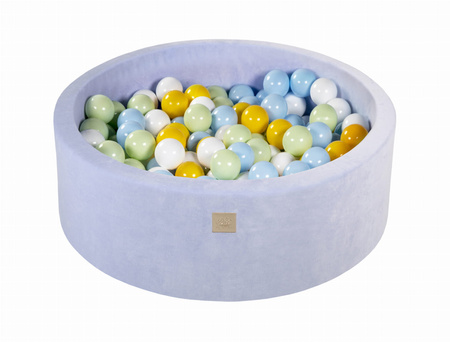 Basen okrągły velvet 30cm baby blue + 200 piłek: jasnozielone, baby blue, białe, żółte