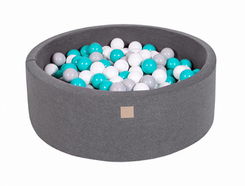 MeowBaby® Suchy Basen 90x30cm z 200 piłkami, Ciemnoszary: białe, szare, turkusowe