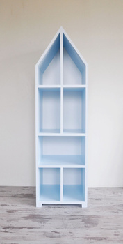 We made it Mały regał pastelowy błękit w kształcie domku w nowoczesnym stylu