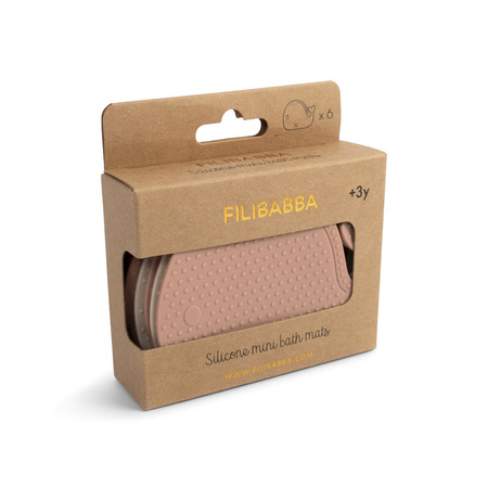 Filibabba Mini maty silikonowe do kąpieli 6 szt. Whales Rose Mix