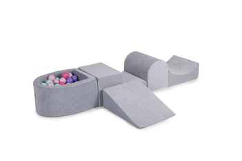 MeowBaby® Piankowy Zestaw do Zabawy Jasnoszary + komplet 100 piłeczek: pastelowy róż, jasny róż, miętowe, wrzosowe