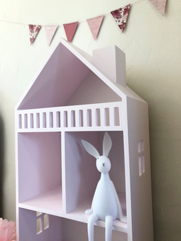 Regał z okienkami i balustradą Florance pastelowy róż