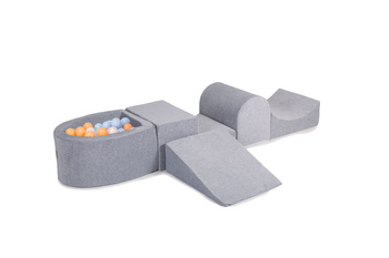 MeowBaby® Piankowy Zestaw do Zabawy Jasnoszary + komplet 100 piłeczek: babyblue, biała perła, brzoskwinia