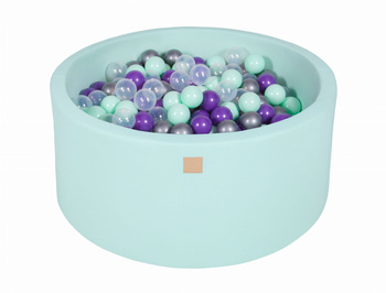 MeowBaby® Suchy Basen 90x40cm z 300 piłkami, Miętowy: miętowe, transparentne, srebrne, fioletowe