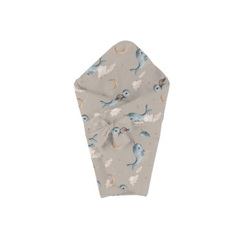 Bambusowa kołdra niemowlęca 75x75 + wstęga do rożka Wieloryb