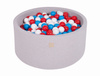 MeowBaby® Suchy Basen 90x40cm z 300 piłkami, Jasnoszary: czerwone, białe, niebieskie