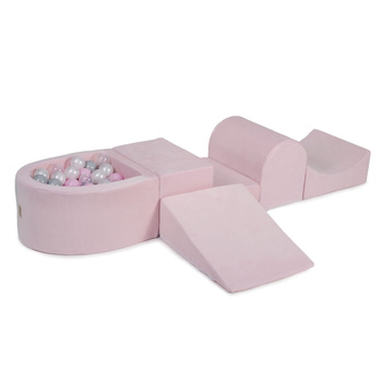 MeowBaby® Piankowy Zestaw do Zabawy z Basenem + 100 piłeczek do wyboru, Jasnoróżowy