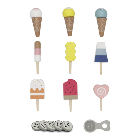 Drewniana lodziarnia na kółkach z akcesoriami, kolor biały