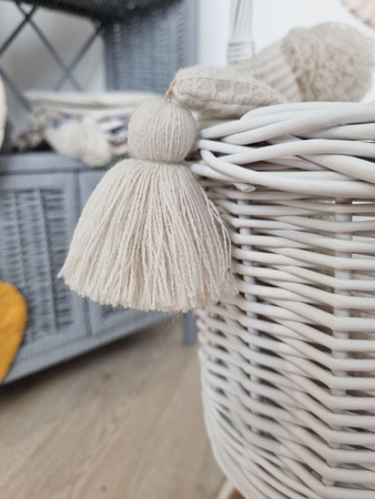 Wiklinowy wózek dla lalek wysoki biały z pościelką - drewno