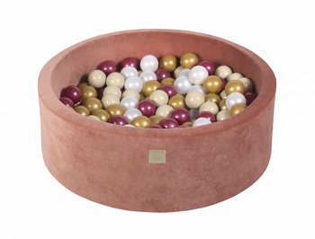 Basen okrągły velvet 30cm czerwień Marsala + 200 piłek: bordowa perła, złote, biała perła, beżowe