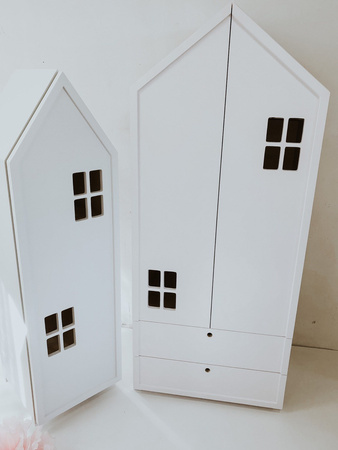 Duża biała garderoba dziecięca z szufladami, wyjątkowa szafa w kształcie domku