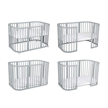 Drewniane łóżeczko 7w1 z materacem Szare