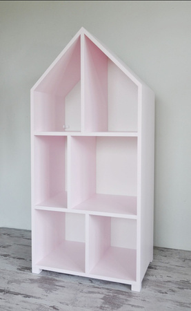 futurystyczny regał szary z półkami w kształcie domku, we made it