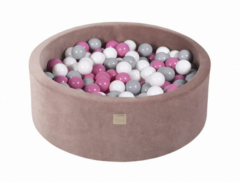 Basen okrągły velvet 30cm beżowy + 200 piłek: jasny róż, szary, biały