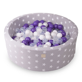MeowBaby® Suchy Basen z Piłeczkami 200 szt Okrągły, Jasnoszary w Gwiazdki