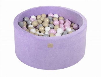 Basen okrągły velvet 40cm fioletowy + 300 piłek: beżowy, pastelowy róż, szare, białe