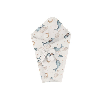 Bambusowa kołdra niemowlęca 75x75 + wstęga do rożka Wieloryb