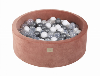 Basen okrągły velvet 30cm czerwień Marsala + 200 piłek: srebrne, białe, transparentne