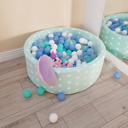 MeowBaby® Suchy Basen z Piłeczkami 200 szt Okrągły, Miętowy w Gwiazdki