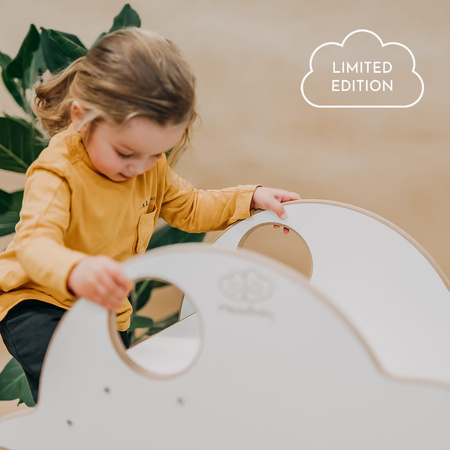 MeowBaby® Montessori drewniana zjeżdżalnia dla dzieci, Chmurka - biała